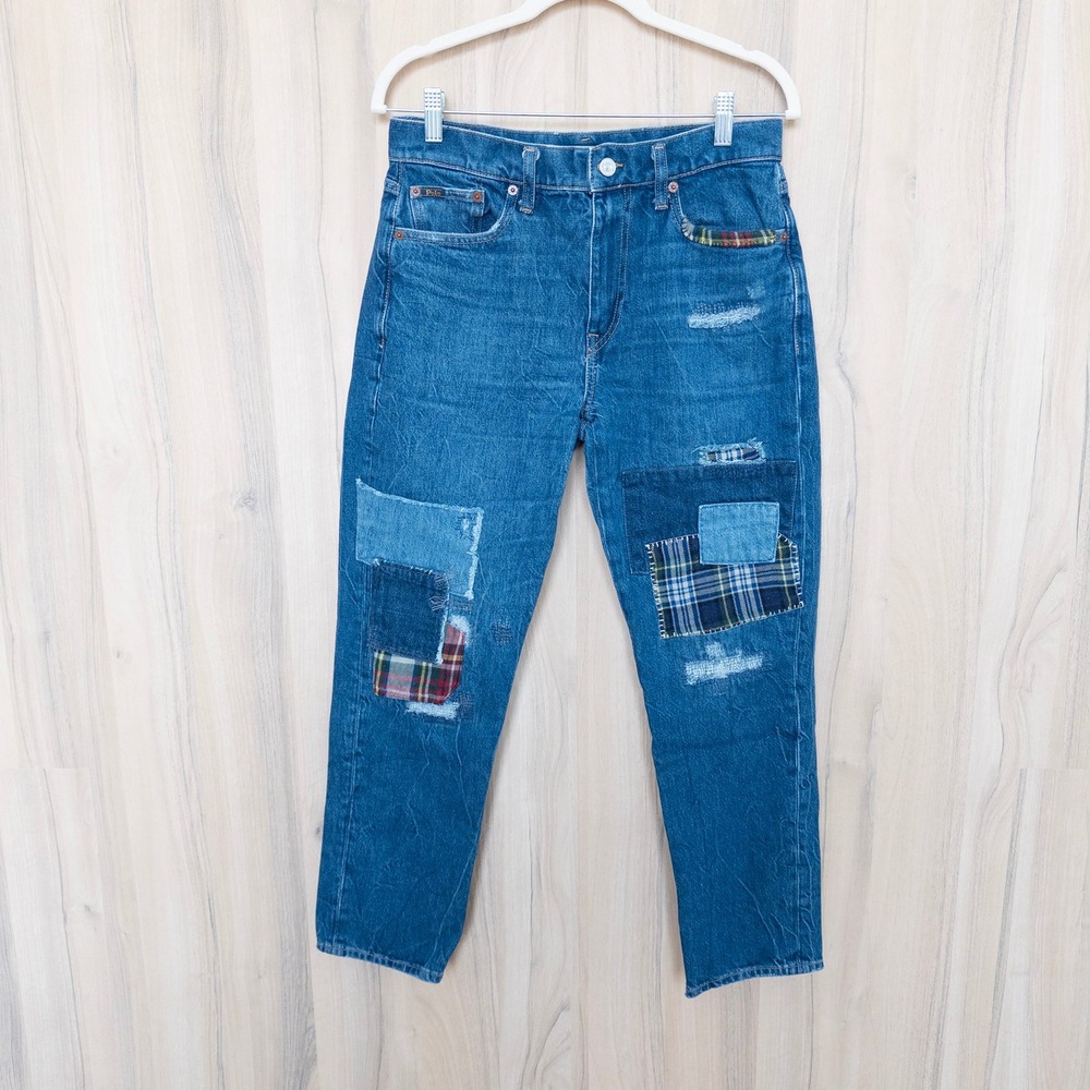 Polo Ralph Lauren Womens Patchwork Jeans 29 Blue Slim Boyfriend Distressed